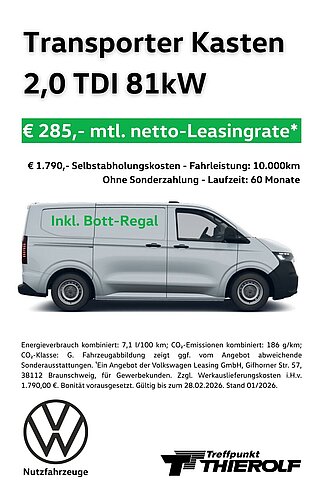 VW Transporter Kasten Leasingangebot für Gewerbetreibende