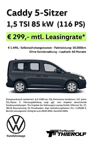 VW Caddy 5-Sitzer Leasingangebot für Privatkunden