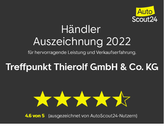 Händler Auszeichnung von AutoScout24 mit 4,6 Sternen Bewertung für das Jahr 2022.